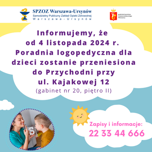 Informacja - Przeniesienie logopedii