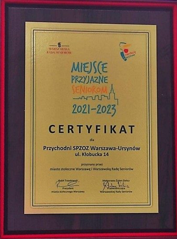 Certyfikat przychodni przy ulicy Kłobucka 14