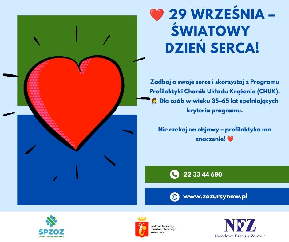 Plakat przedstawia informacje że 29 września 2026 jest światowy dzień serca