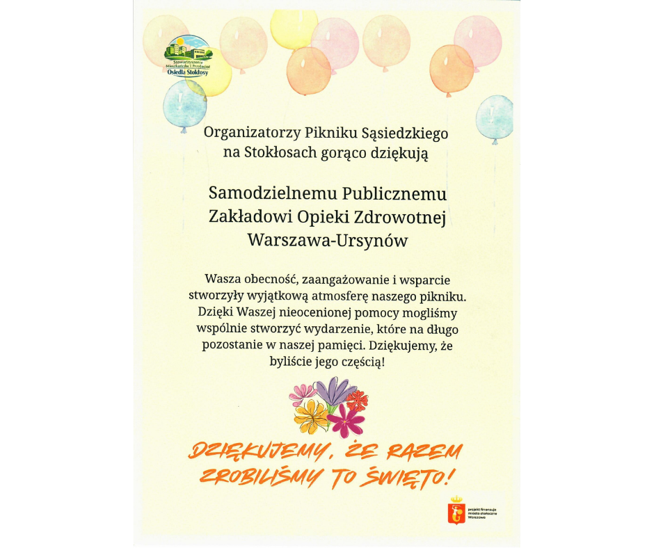 Podziękowania za udział w pikniku